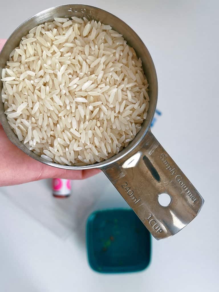 uncooked rice diy sensory bin filler
