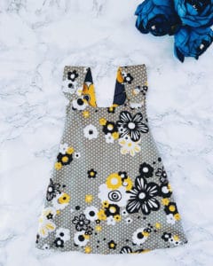gray and yellow floral dress for little girls and baby girls
