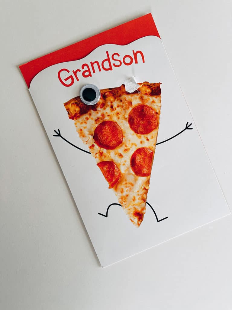pizza card with missing googly eye
